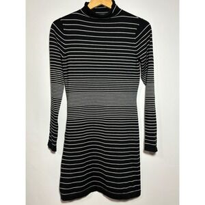 Title Nine Black White Striped Turtleneck Long‎ Sleeve Tunic Mini Dress XS